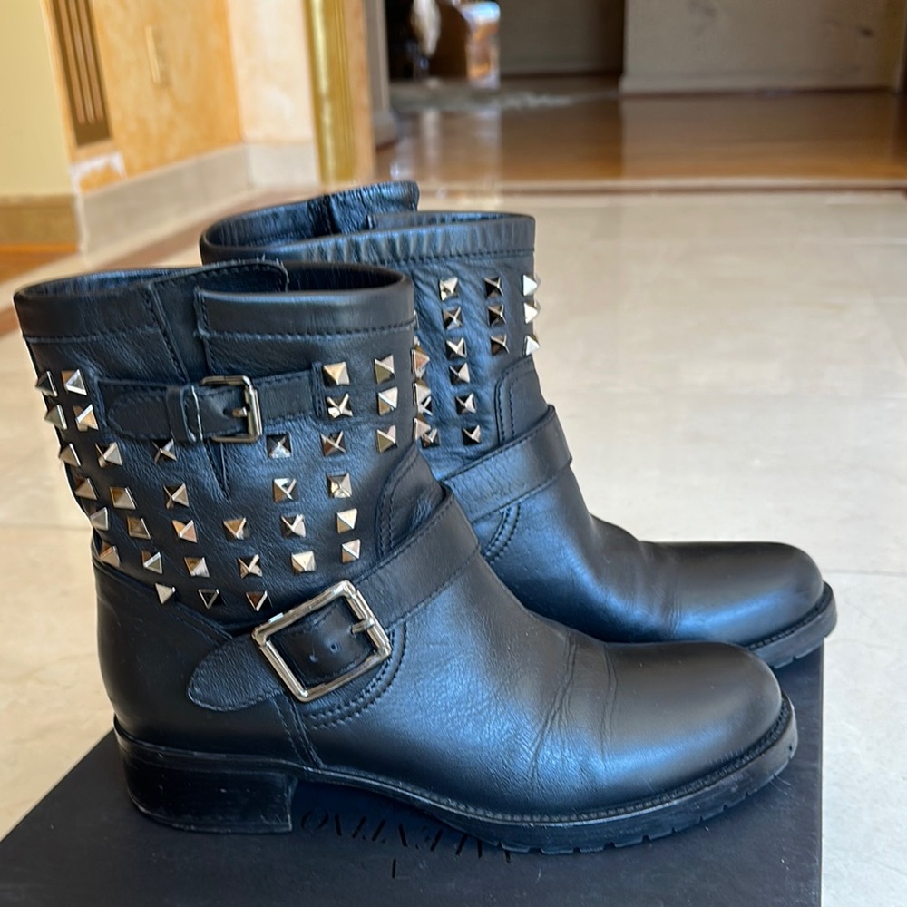 Valentino Garavani Authentic Studded Black Leather Ankle Boots